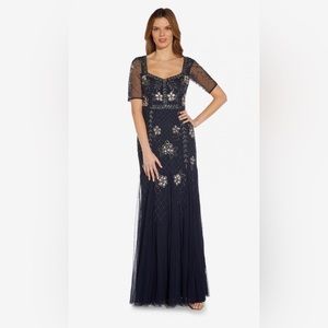 Adrianna Papell - Midnight Blue Size 16 hand-beaded Evening Gown - Art Deco